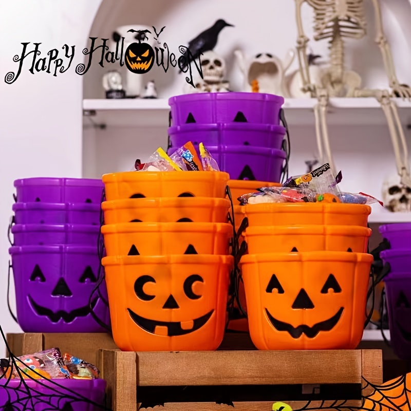 Halloween Pumpkin Bucket Sweet Candy Holder Portable Basket - Temu