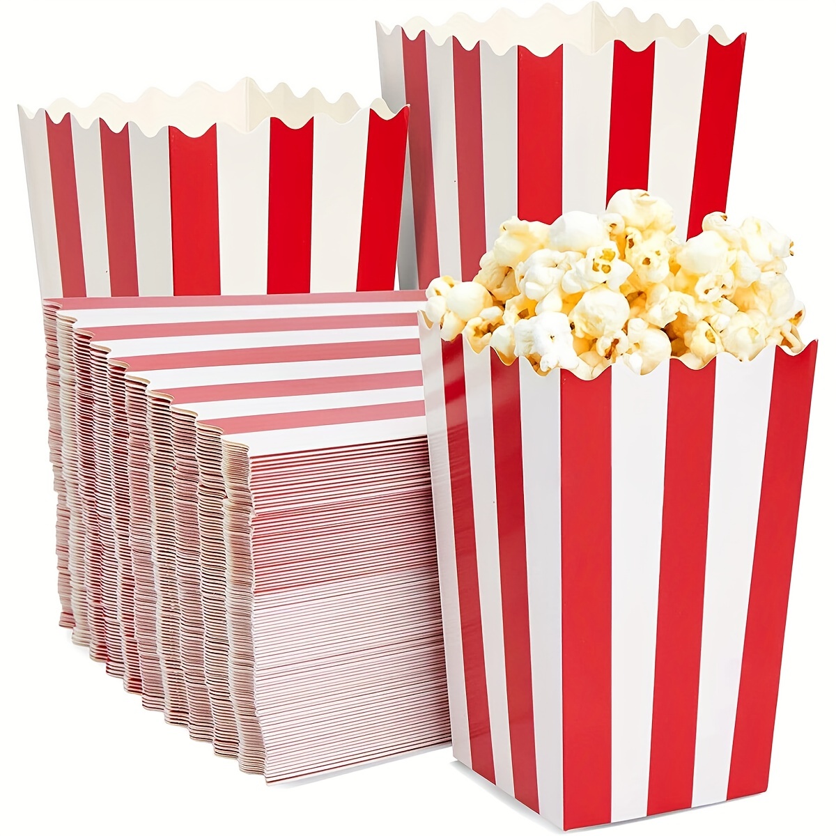 

50pcs, Popcorn Box Take Out Disposable Food Paper Box Fries Box Square Folding Fried Chicken Bucket Cinema Supplies Movie Party Favor