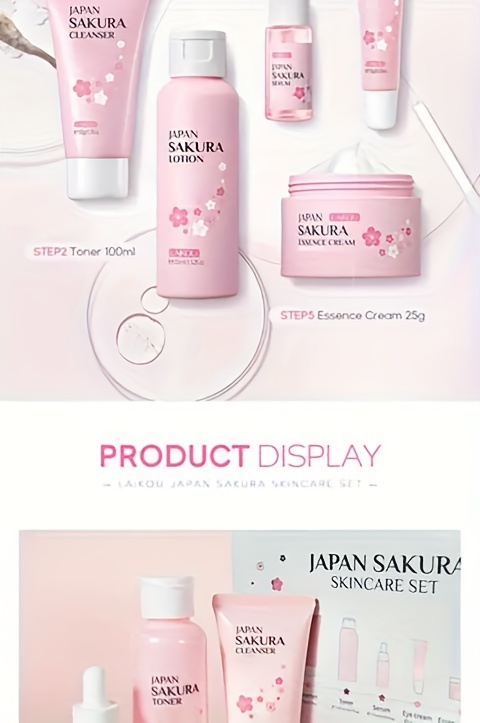 Skin Care Set - Women Gift Sets - Sakura Skin Care Sets & Kits - Gift Set  with Cleanser,Toner,Serum,Eye Cream,essence Serum - Beauty Products For