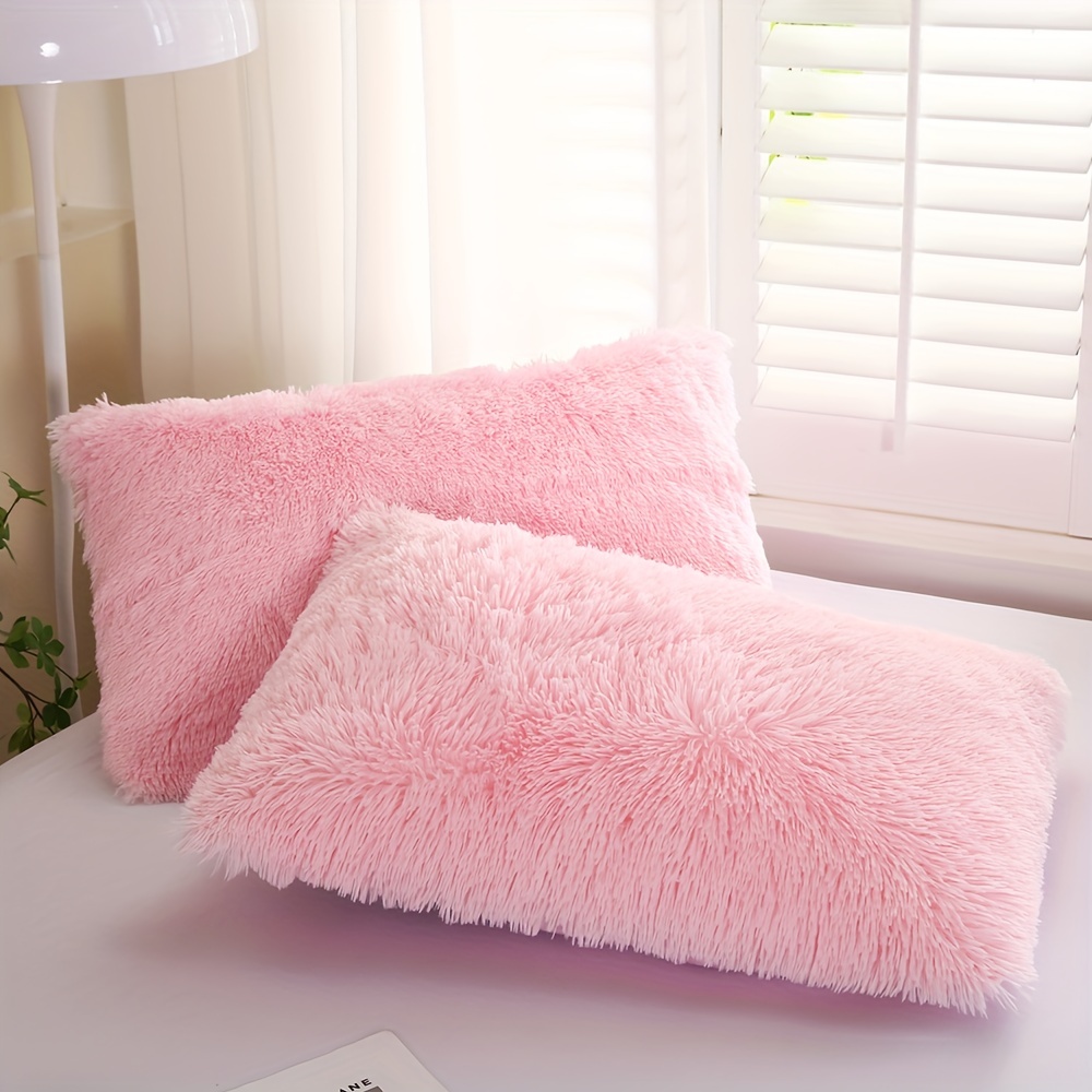 Image of 2pcs Shaggy Fluffy Faux Fur Pillowcases Shaggy Plush For Home Decor Luxury Super Soft Furry Pillowcase With Zipper Closure For Home Sofa Couch Gift