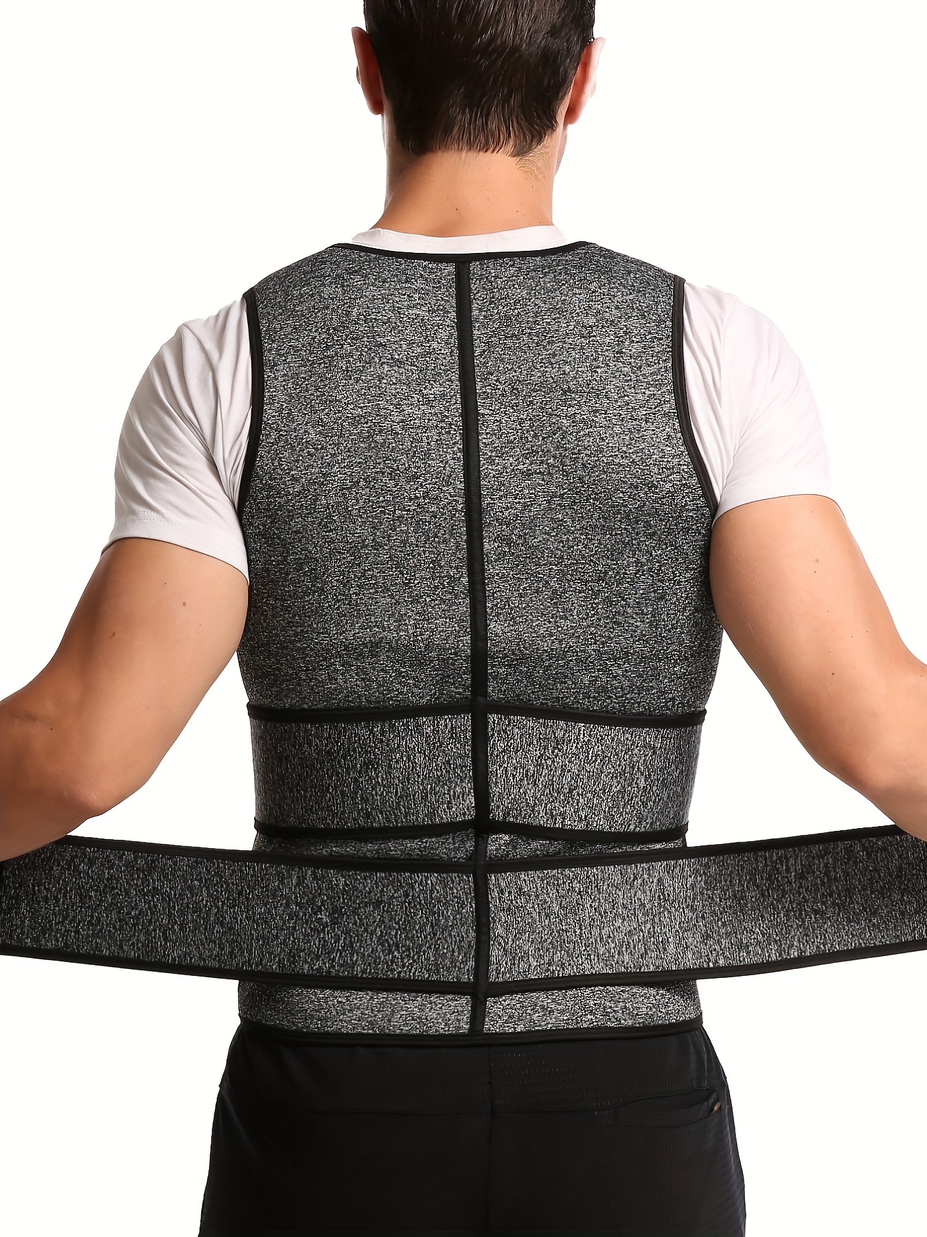 Men's Double Belt Vest Shapewear, Neoprene Reinforced Sweat Bodysuit,  Sports Waist Cincher Belly Belt, Gray
