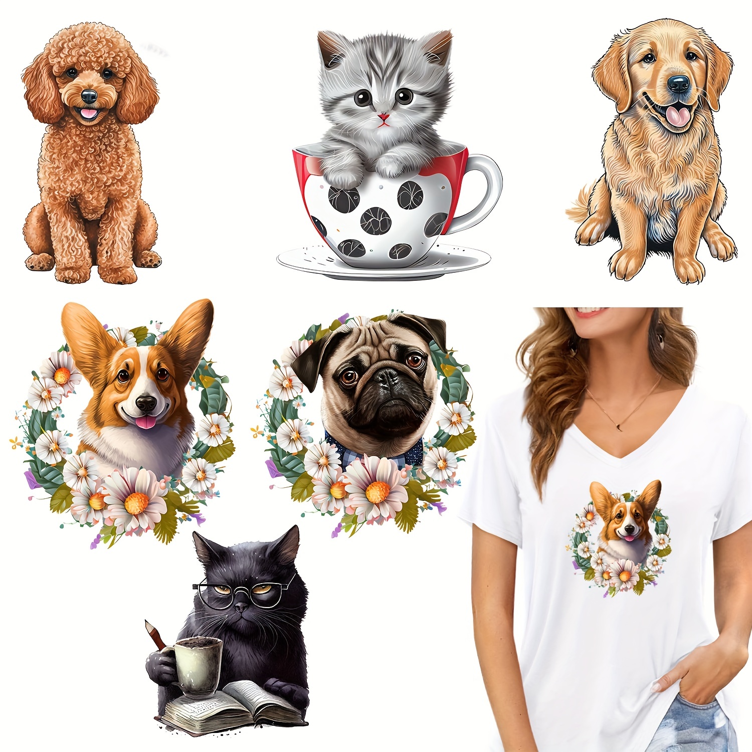 Pets Theme Iron Transfers Stickers Cats Dogs Design - Temu Australia
