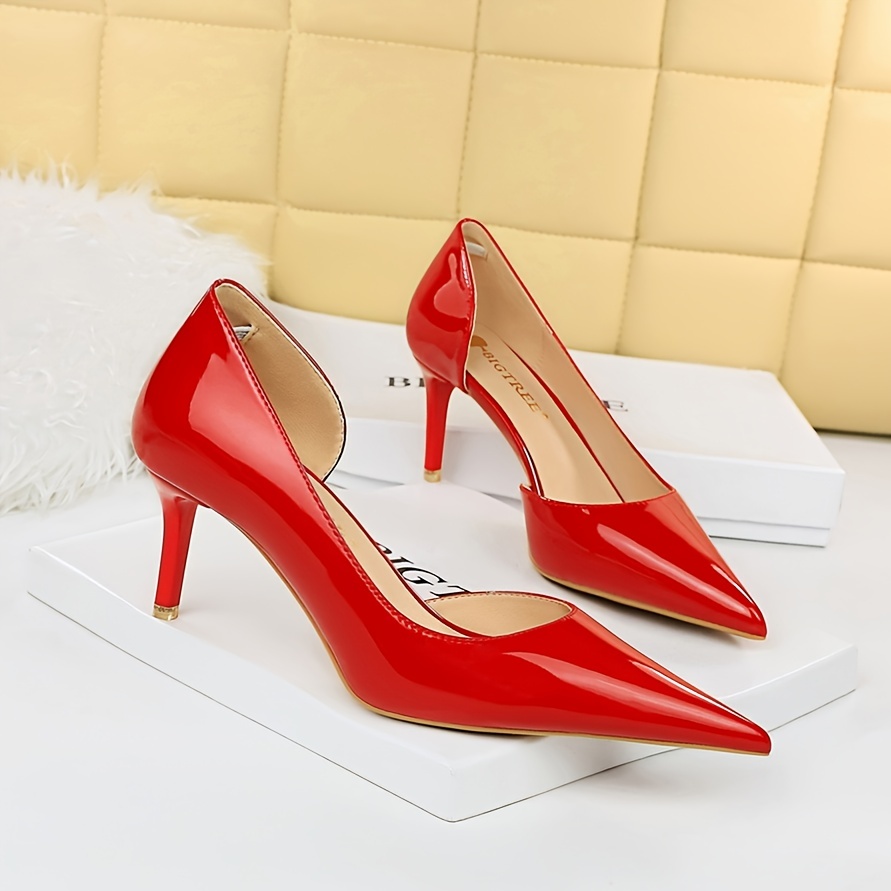 Minimalist Pointed Toe High Heels Patent Leather Stiletto Pumps
