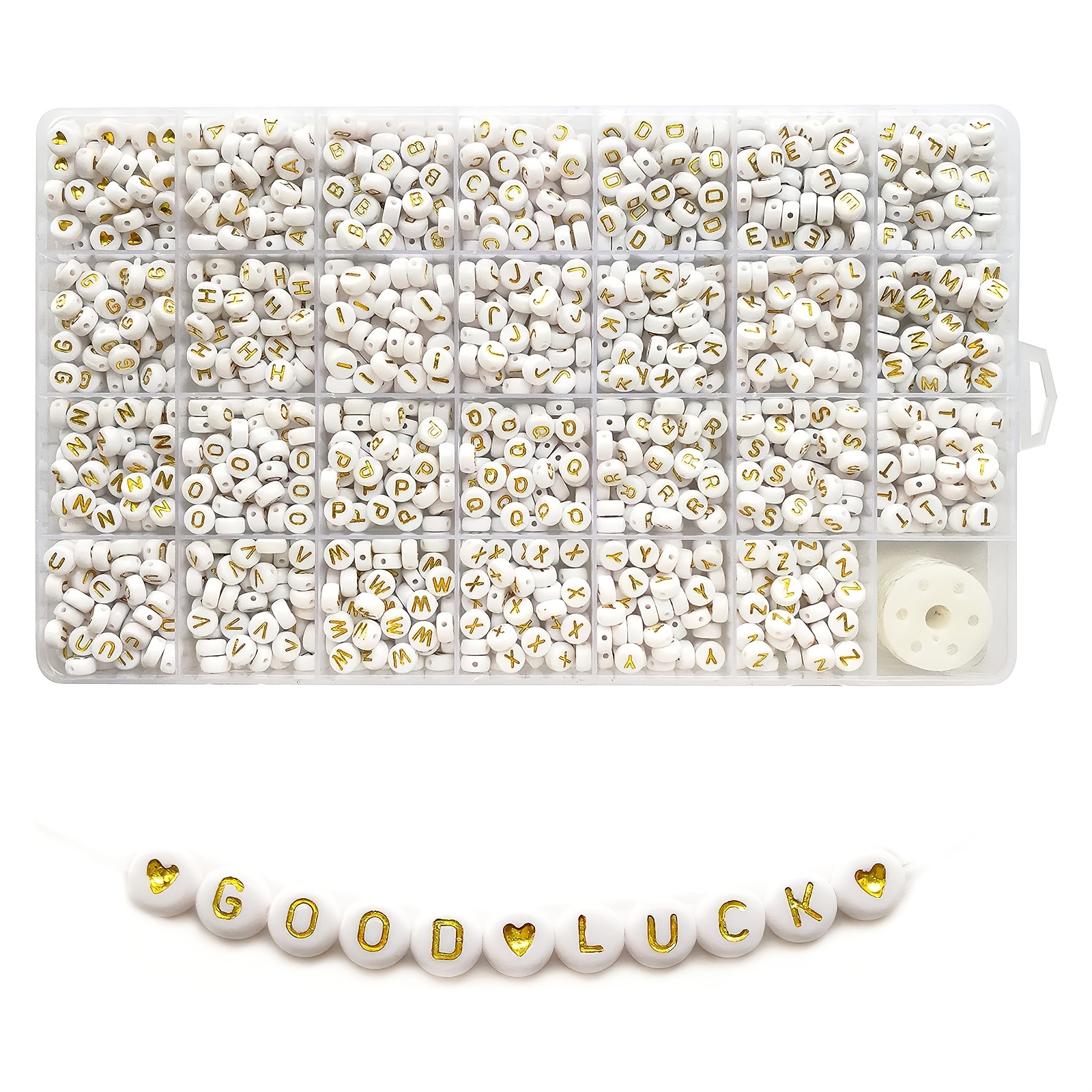 Round Acrylic White Golden Number Letter Beads For Jewelry - Temu