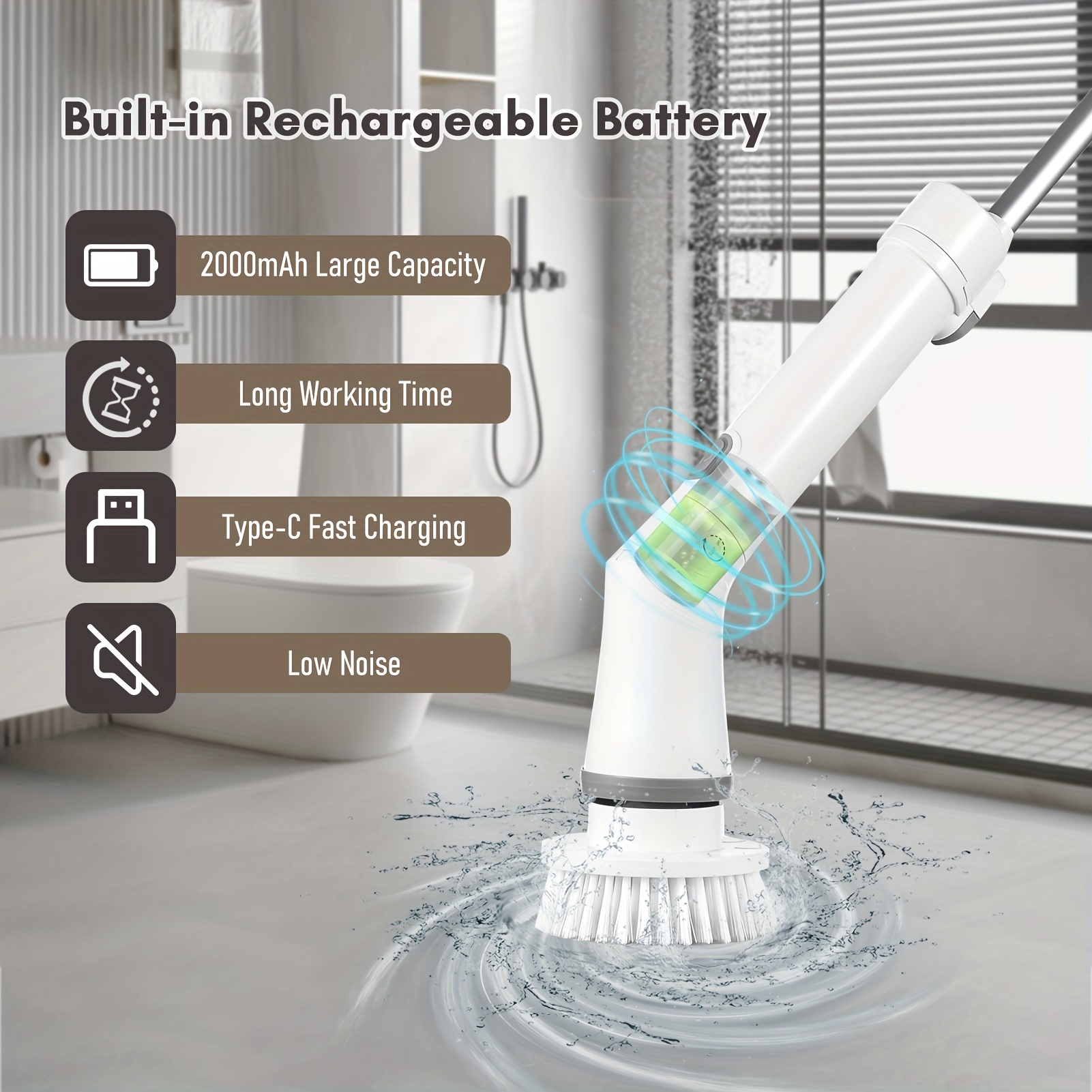 Set, Electric Rotary Scrubber Cleaning Brush, Long Handle Shower