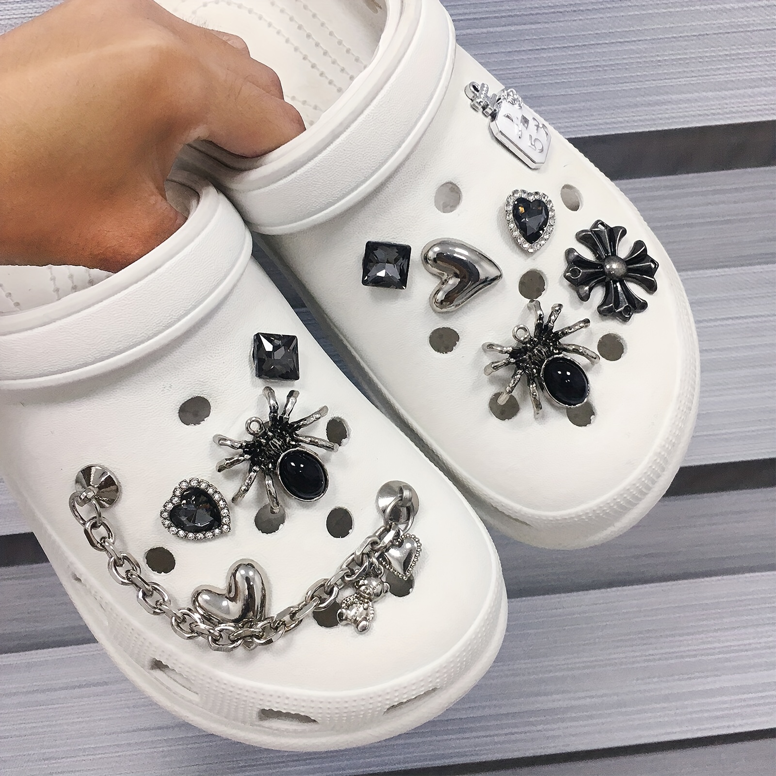 Charms For Crocs, Bling Shoes Charms Gothic Y2k Artificial Diamond Shoe  Decoration With Chains,Spikes Goth Charms Accessories For Men Women Biker  1set