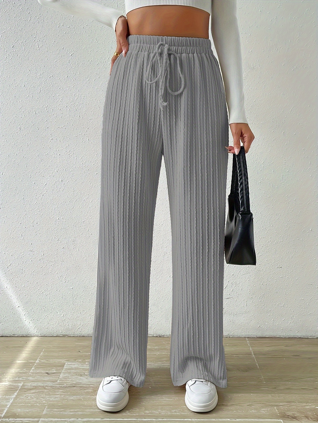 Minimalist Solid Drawstring Pants Casual Long Length Elastic - Temu  Philippines