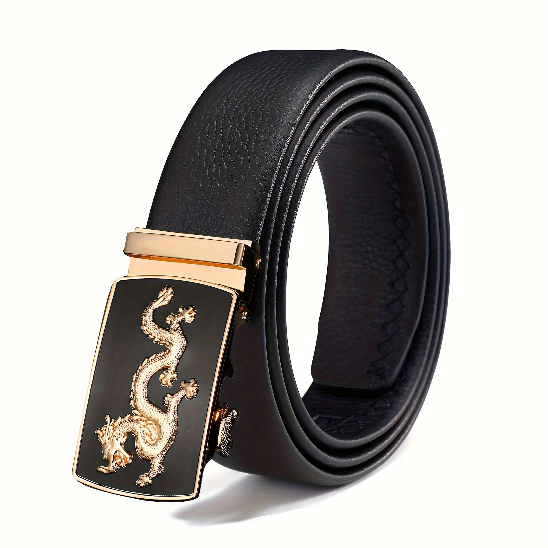 Men's Pu Leather Belt Dragon Pattern Automatic Buckle Belt - Temu