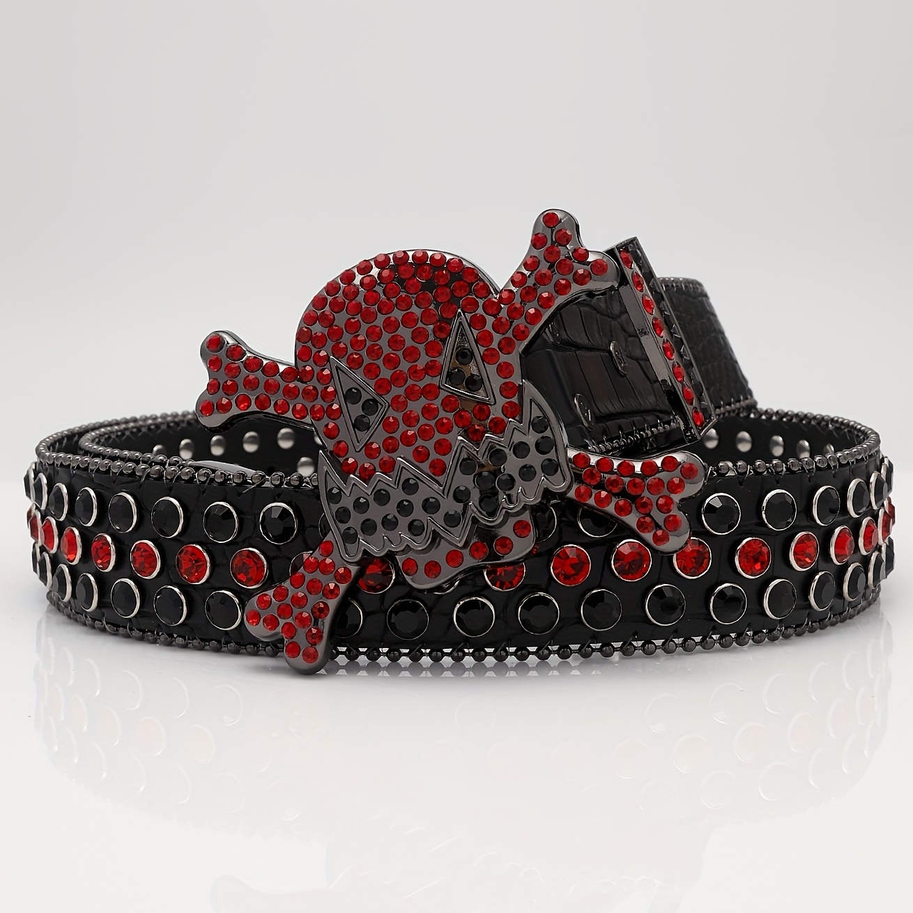 1pc Gothic Style Black Crocodile-pattern Inlaid Gold & Red