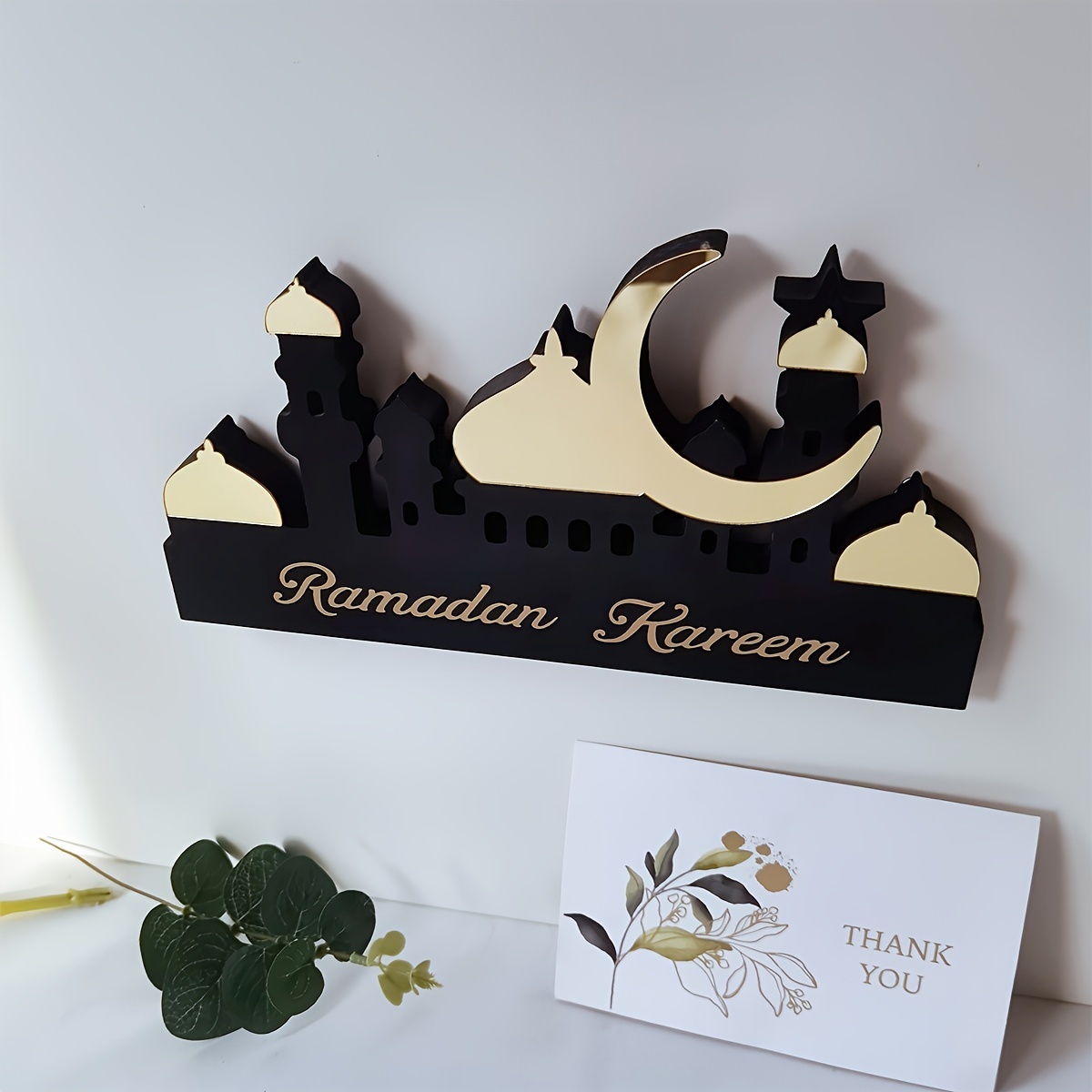 1pc wooden acrylic islamic tabletop decors ramadan kareem and eid islamic ramadan eid decoration ramadan kareem 5 golden details 4