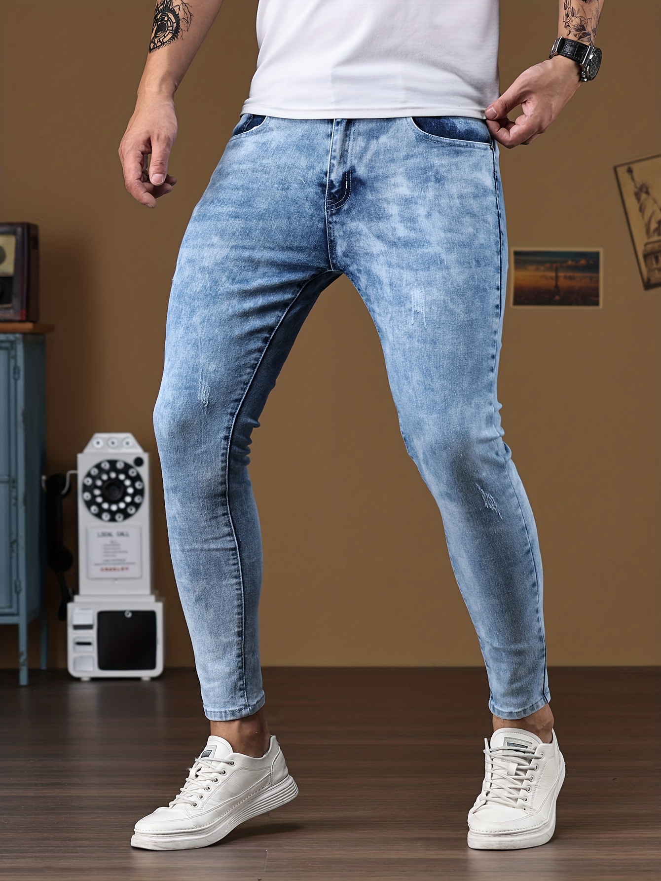 Hombres Stretch Skinny Jeans Pantalones Mezclilla - Temu Chile