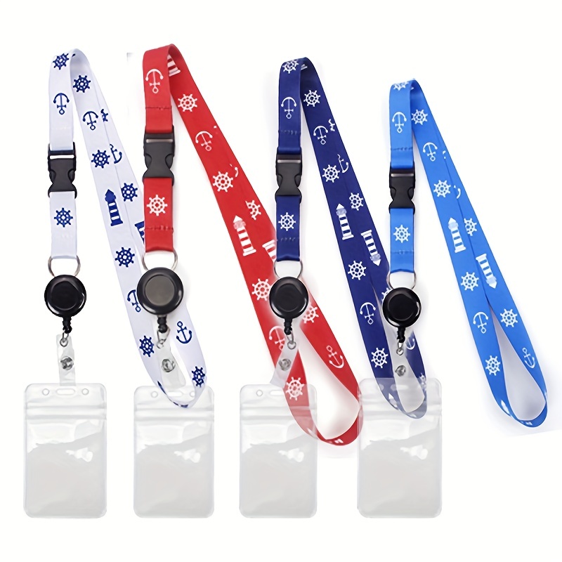 

4pcs/set Cruise Pattern Lanyard, 4 Colors With 4 Card Cases, Cruise Pattern Lanyard Set Adjustable With Card Supply Accessories, Detachable Retractable Waterproof Card Holder Office & Study Supplies