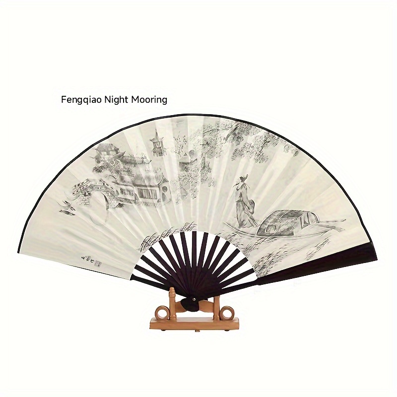 Elegant 10-Inch Bamboo Folding Fan with Dual-Sided Silk Design - Traditional Chinese Style, Perfect for Women's Fashion Accessory, Large Size, Silk Fabric details 6