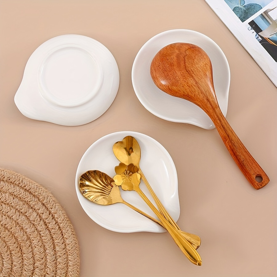 GDCZ Repose-cuillère en céramique pour cuisinière – Grand porte-cuillère de  12,7 cm pour comptoir de cuisine, repose-cuillère à café blanc