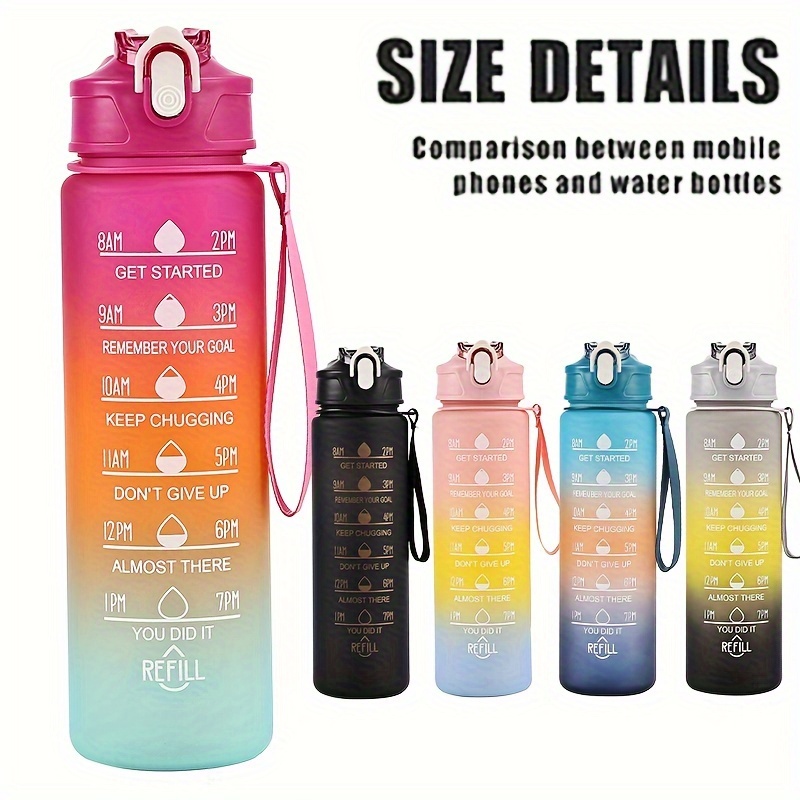 1pc 1000ml Slogan Graphic Water Bottle, Simple Ombre Color PC Sports Water  Bottle For Outdoor