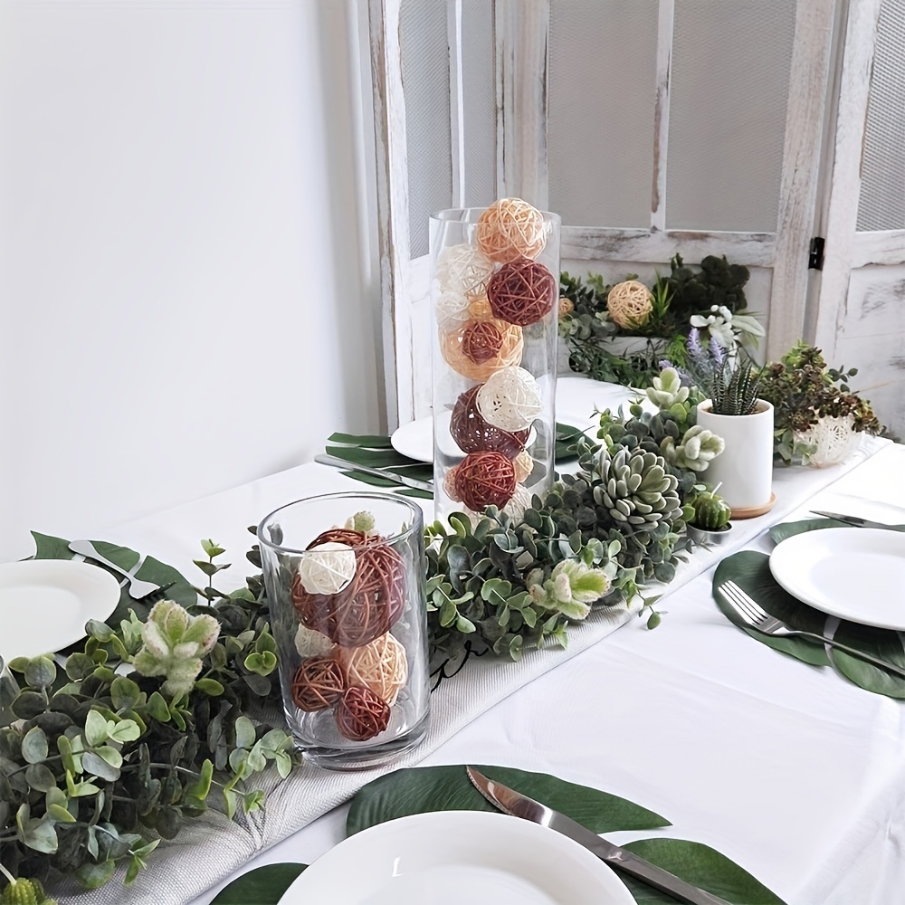  BYHER Bolas decorativas para cuencos de centro de mesa, 18 bolas  de musgo falsas + bolas de ratán de mimbre, juego de jarrón para decoración  del hogar, jardín, boda, fiesta (verde