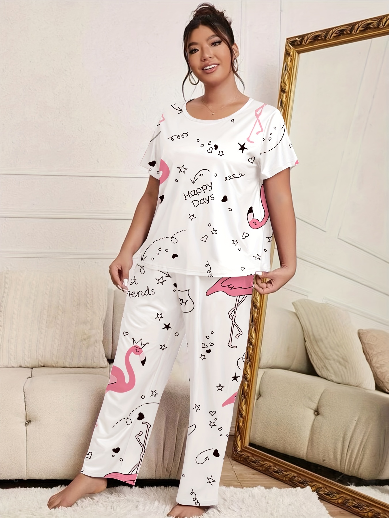 Plus Size Solid Color Cami Top Short Pajamas Set Women's - Temu Canada