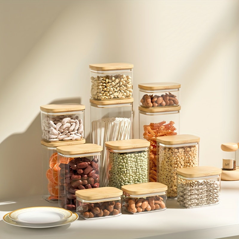 Tarros de cristal con tapa de madera Contenedor de almacenamiento bote de  cocina para tarro de cocina para alimentos, galletas y pasta
