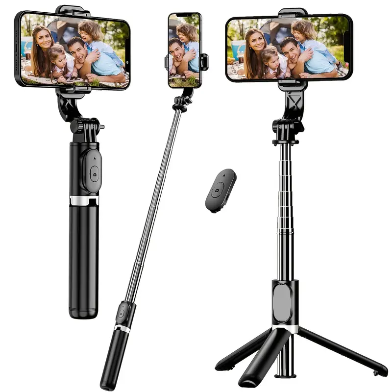 Tripé/selfie stick de 100 cm (40) para telemóvel, selfie stick extensível  tudo em um, tripé para smartphone com telecomando sem fios, rotação a 360°