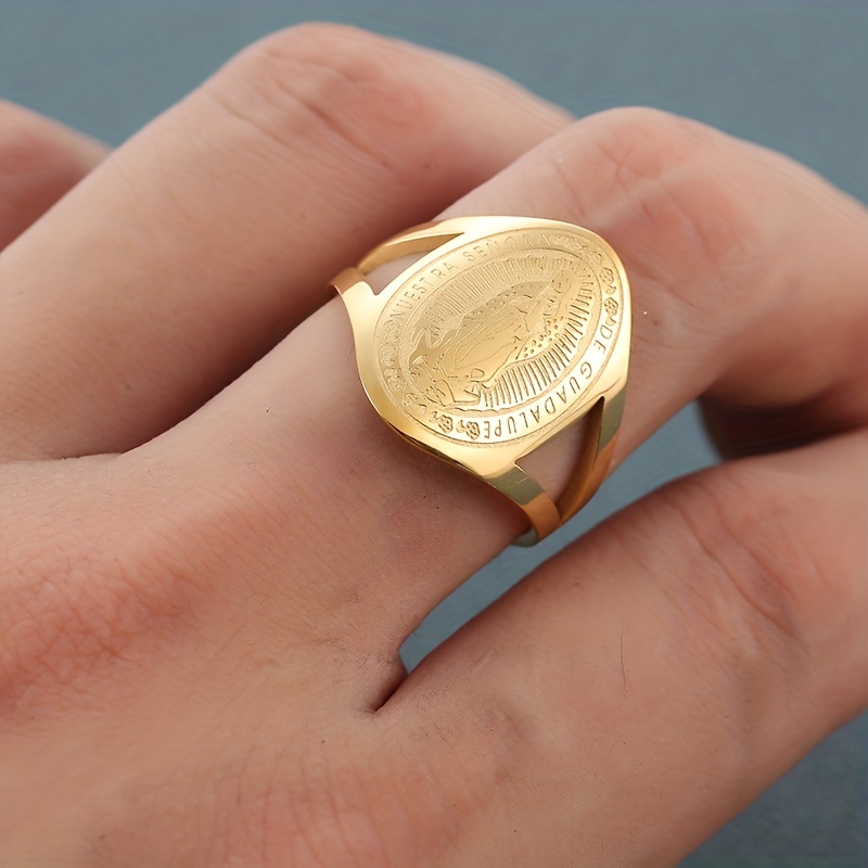 Men's Vintage Virgin Maria Jesus Stainless Steel Ring, Religious Gift