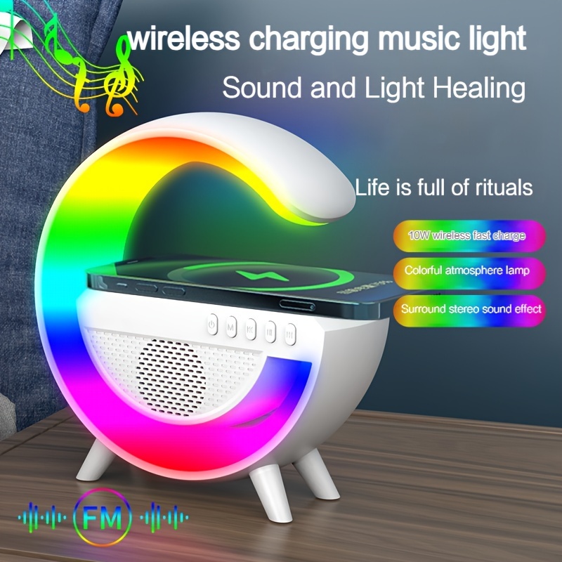 Smart Wireless Charger Alarm Night Light Radio Lamp Bluetooth Speaker RGB