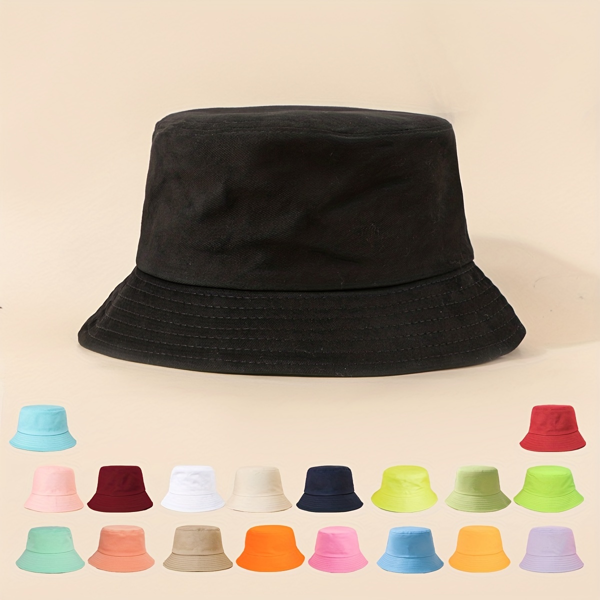 Candy Color Casual Bucket Hat Simple unisex Cotton Sun Hat, Bucket Hats Outdoor Sunshade Lightweight Fisherman for Women & Men,Temu