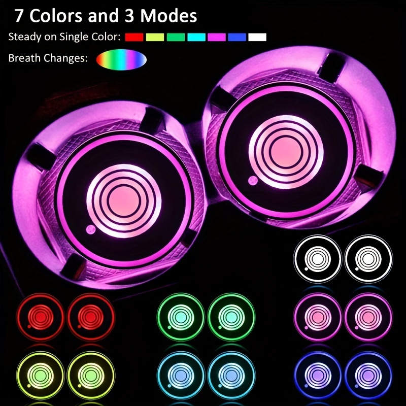 2 PCS LED Cup Holder Lights, 7 Colors Changing Cup Holder Coasters for Car  USB Charging LED Car Cup Holder Lights, Cup Holder Light Car Accessories