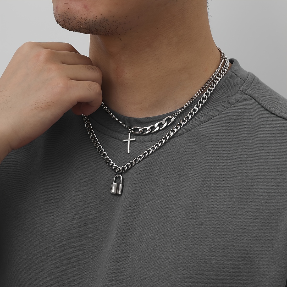 Mens Hip Hop Titanium Steel Cross Charm Necklaces Funky Padlock Pendant  Clavicle Chain Necklaces - Jewelry & Accessories - Temu United Arab Emirates