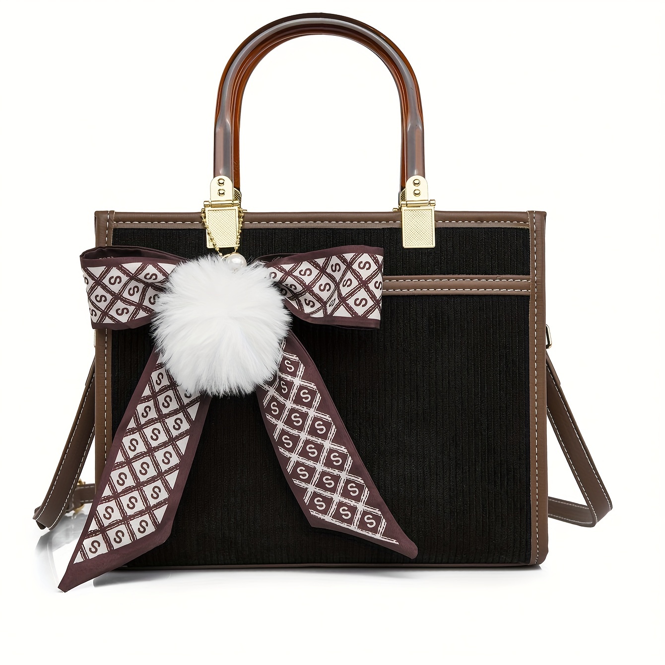 Pompom Decorated Single Shoulder, Crossbody And Hand-held Bag