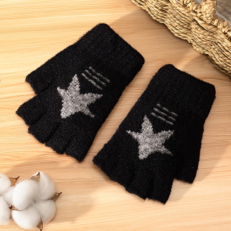 1pair Winter Half Finger Gloves For Mens Autumn And Winter Knitted