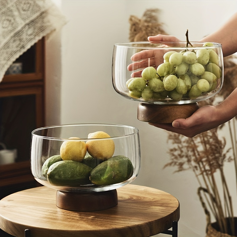 Creative Glass Fruit Bowl Ornamental Fruit Plate With Wooden - Temu