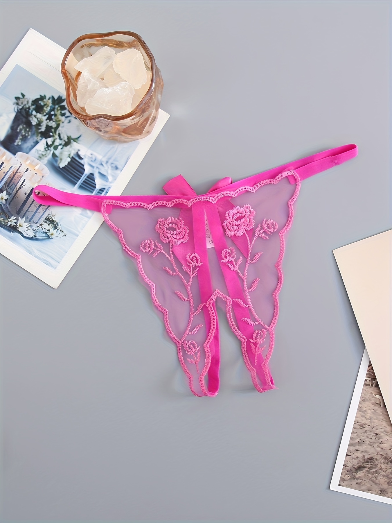 Women's Floral Panties Crotchless Underwear Thongs Lingerie G