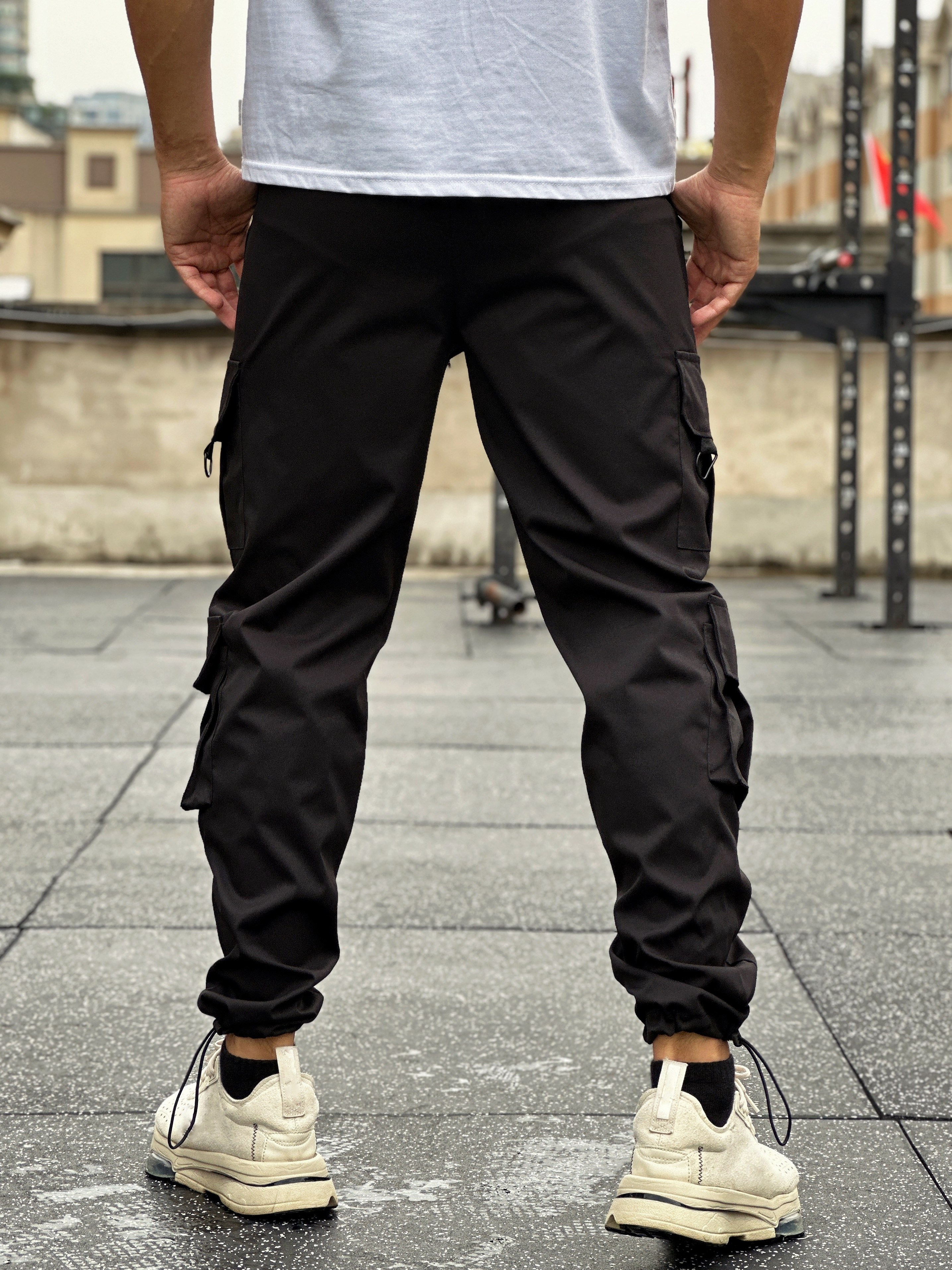 Loose Fit Cargo Pants Flap Pockets Non stretch Solid Color - Temu