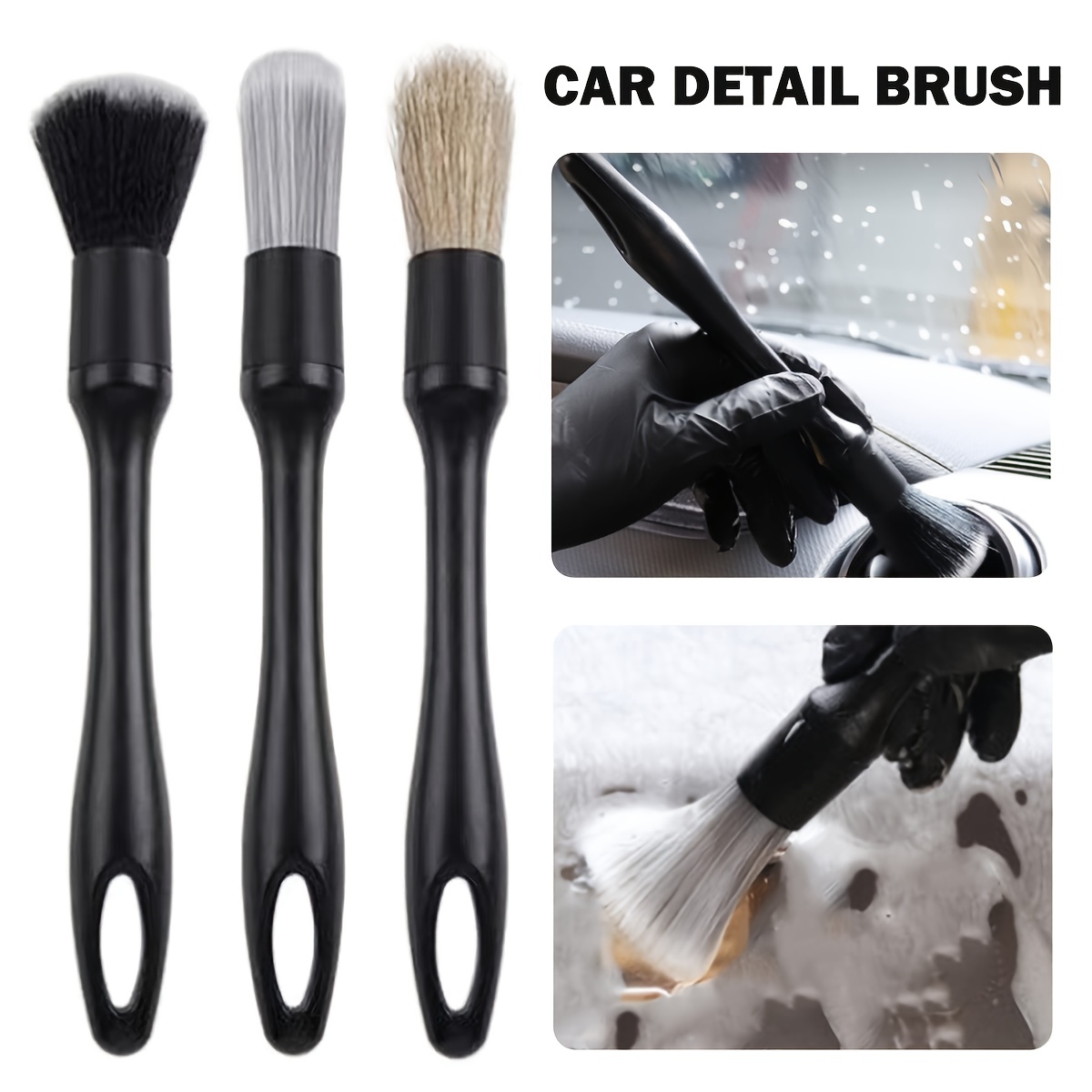 3pcs Car Detailing Brushes Set Soft Auto Detailing Brush - Temu