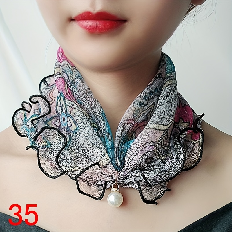 Classic Lace Ruffles Scarf Elegant Faux Pearl Pendant - Temu