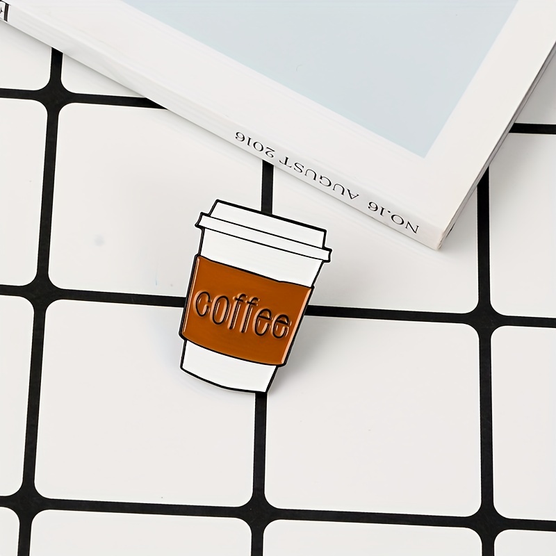 Cute Coffee Cup Brooch - Creative Cartoon English Letter Pin For