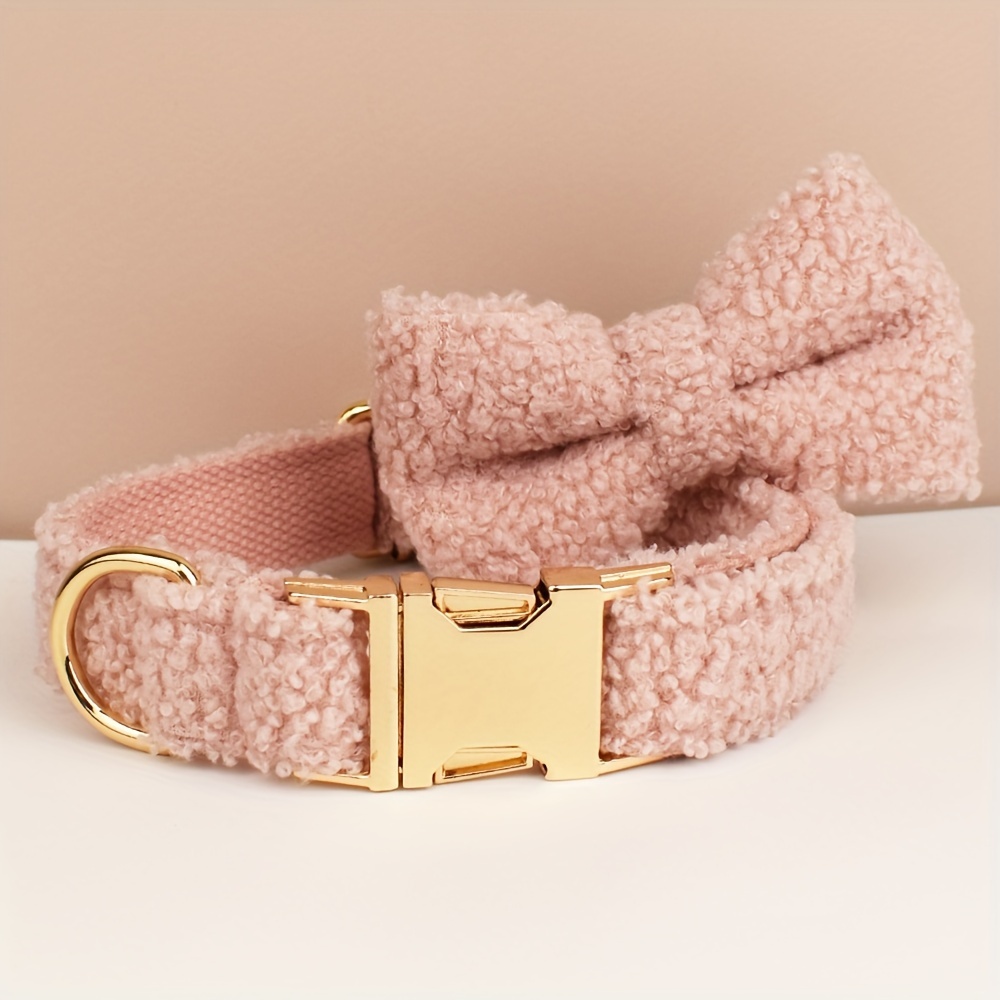 TEMU Bow-style Adjustable Lamb Fleece Dog Collar With Bow Tie, Featuring A Metal . Soft, Comfortable, And Adjustable For Autumn And . Dog Collar With