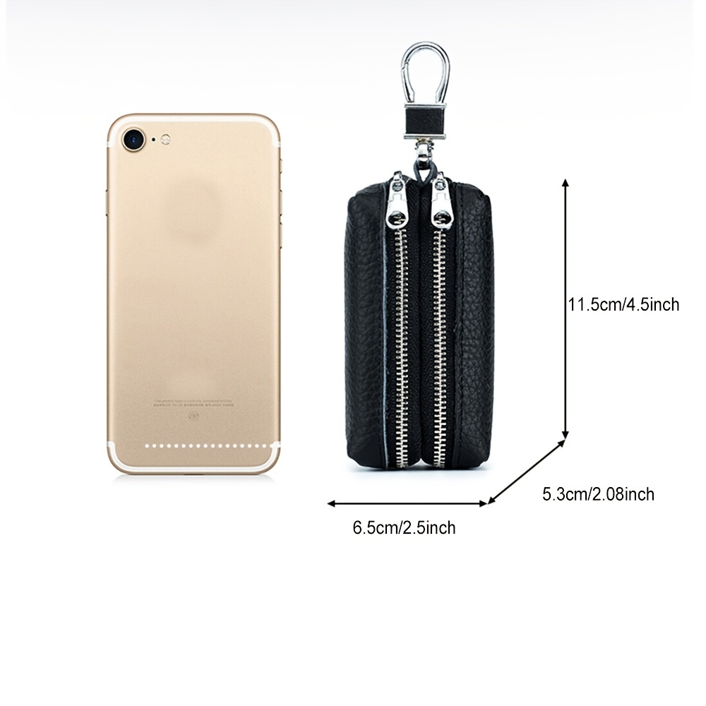 BAKUN Large Zipper Leather Car Key Case, Key Holder Key Organizer Wallet,  With 16 Hooks(Black)