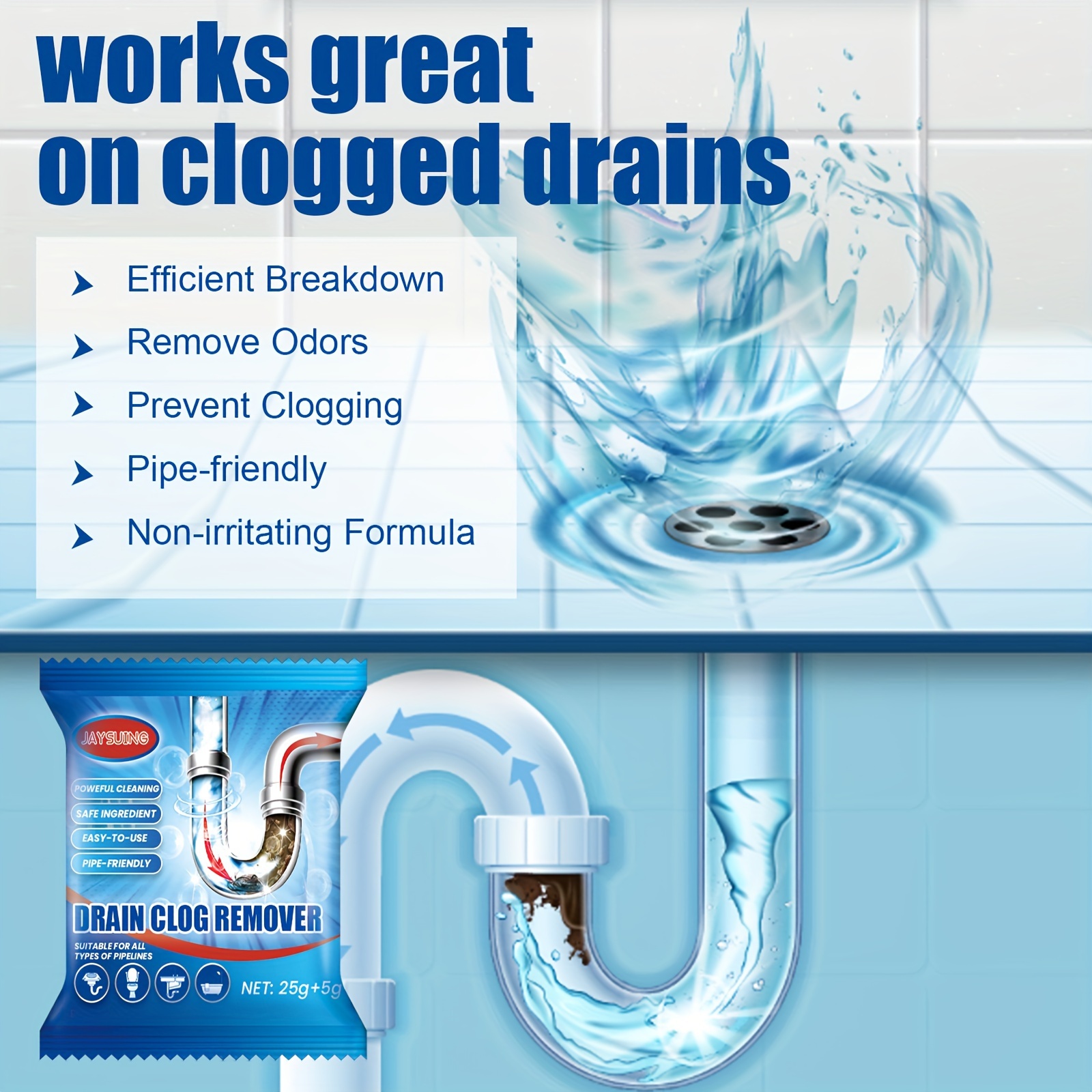 SUPER CLOG REMOVER DRAIN PIPE BASIN CLEANER CLOGGED DRAINAGE REMOVER POWDER  CLEANING FOR TOILET AND KITCHEN