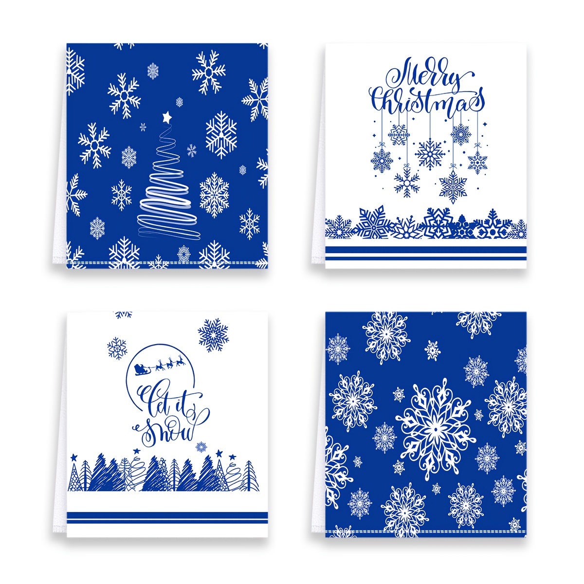 Winter Snowman Towel, Blue and White Towel, Winter Tea Towel