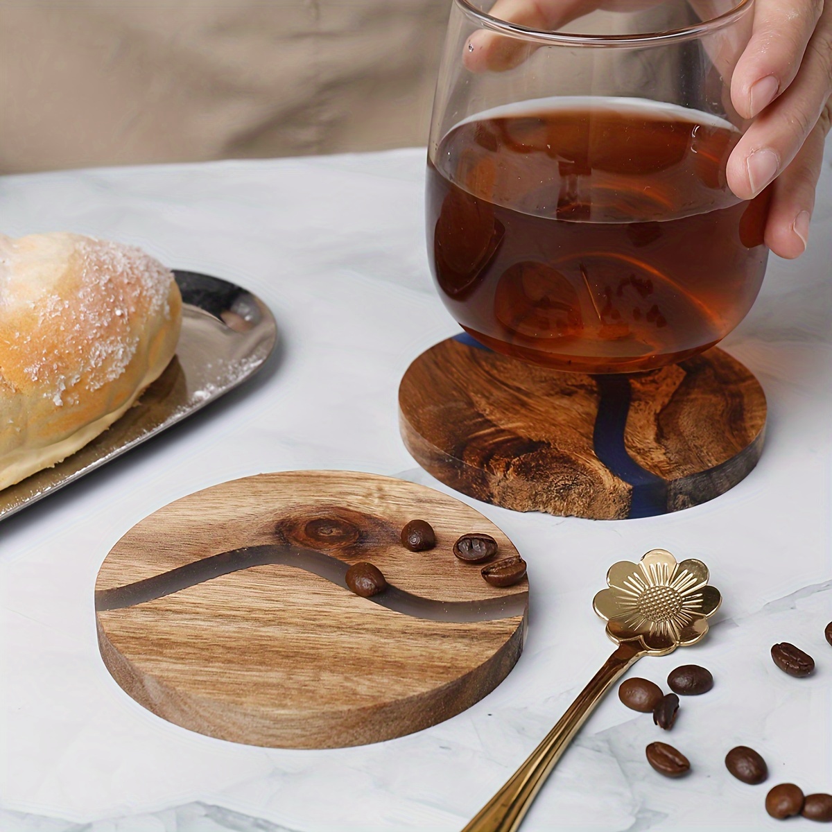 Lotus Root Shaped Wooden Coasters For Drinks Natural - Temu