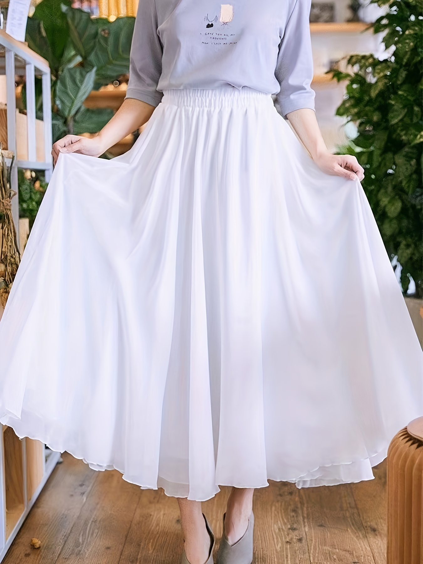 Three layer Chiffon Full length Long Skirt Solid Color Dance - Temu