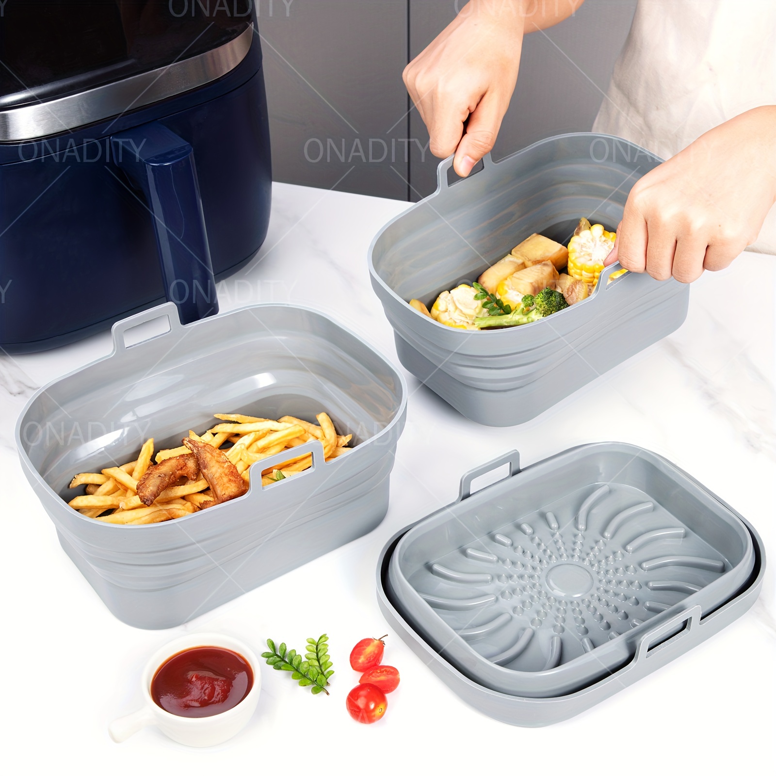 Rectangle Air Fryer Silicone Tray Oven Baking Basket Reusable Easy To Clean  Cooking Pizza Dessert Bbq Kitchen Accessories Oven Accessories Air Fryer  Accessories Baking Supplies Kitchen Accessories - Temu