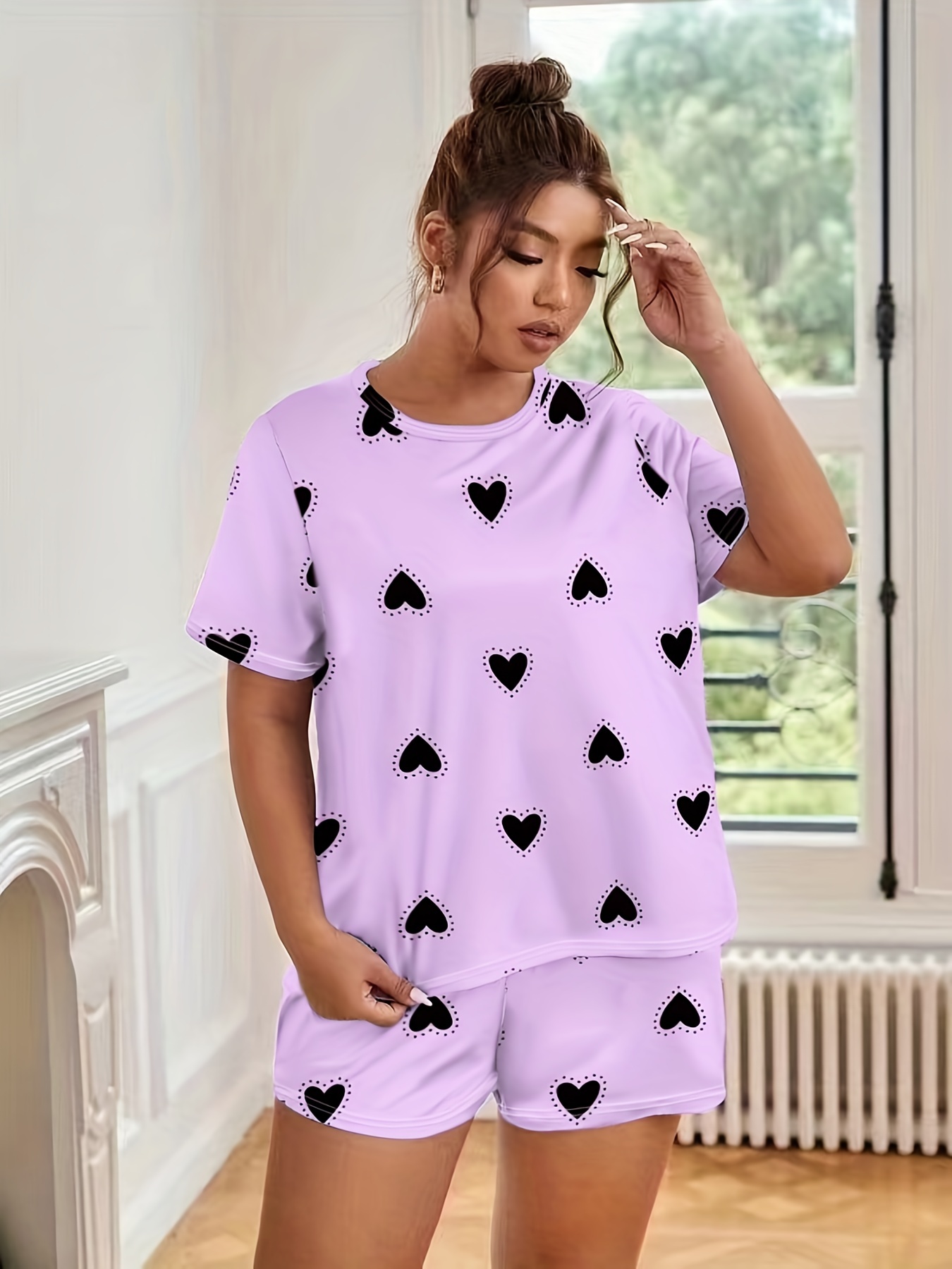 Women's Satin Pjs Cute Sleepwear Two Piece Lounger Set Short Sleeve Sleep  Tops And Shorts Loungewear 