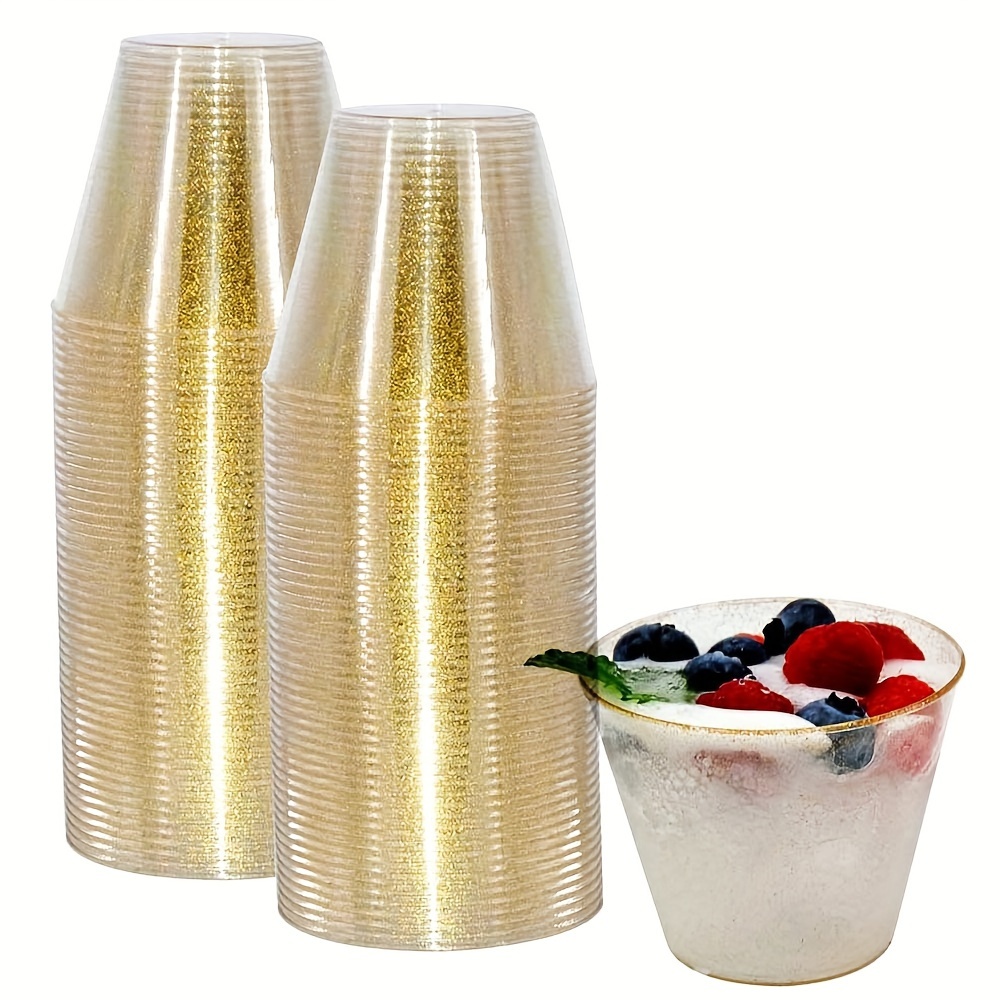 Clear Disposable Golden Glitter Plastic Cups Drinking Cup - Temu