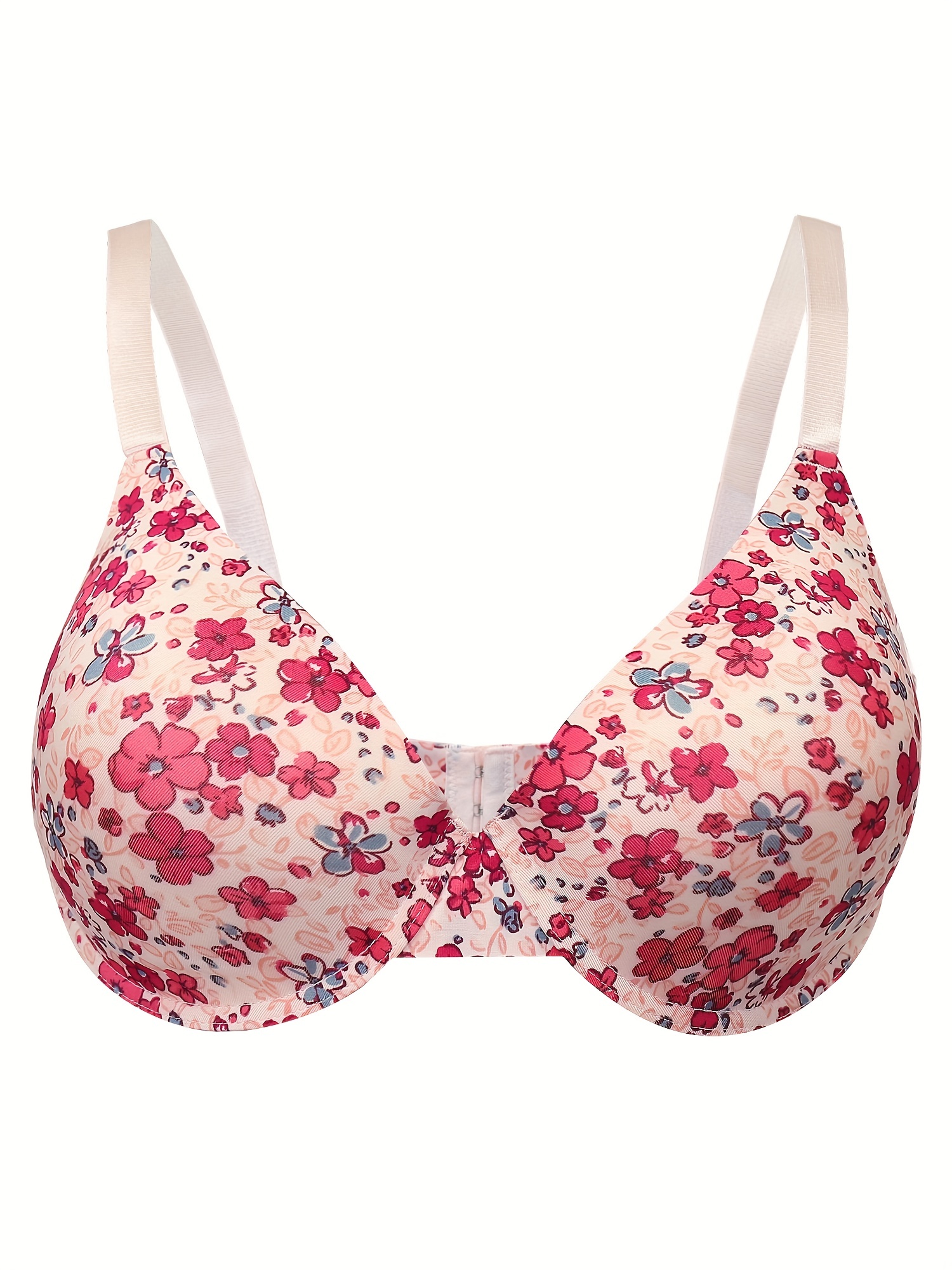 1pc Women's Plus Size Ultra-thin Leisure Bra With Flower Prints