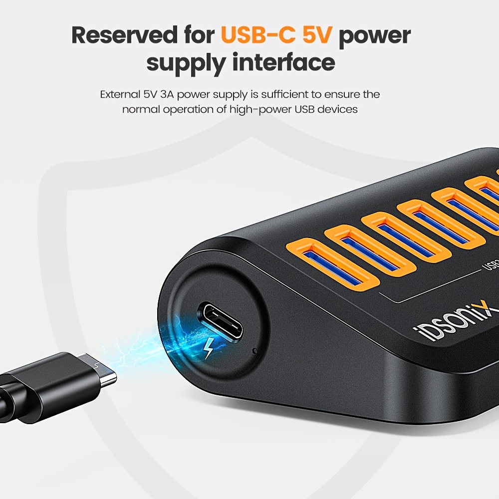 Usb 3.0 Hub 7 Port Powered Usb Hub 5gbps Type C Usb - Temu