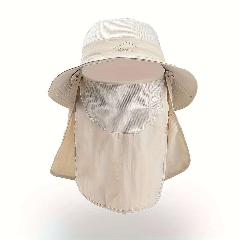 Wide Brim Breathable UV Protection Neck Face Flap Hat, Khaki