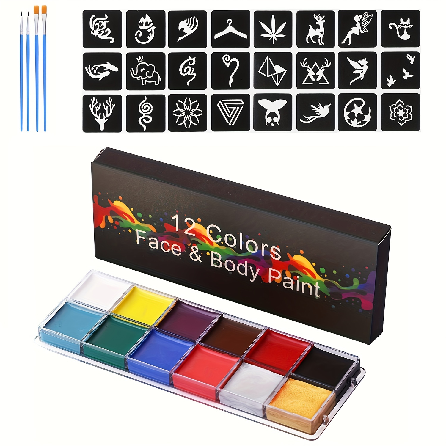 Face Painting Kit For Kids With Stancils, 15 Colors Water Activated Body  Paints Makeup Palette, Hypoallergenic Washable Safe & Non-toxic, Easy To  Pain