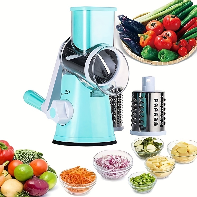 1pc 3-in-1 Rotary Cheese Grater, Vegetable Slicer & Cutter With